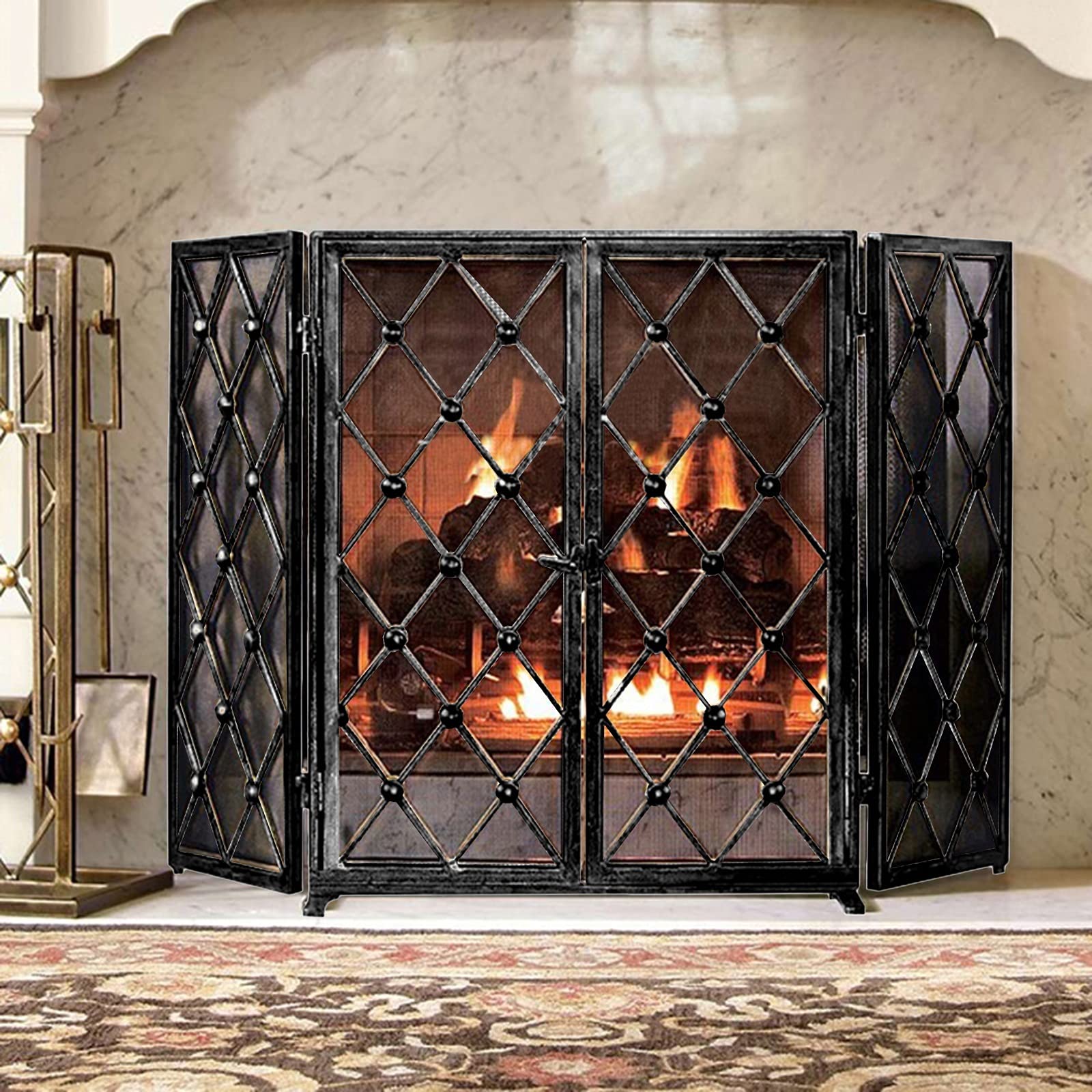 Amazon.com: Fireplace Screen with Doors Black, 68×32×82 Cm